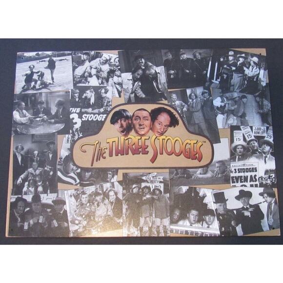 THE THREE STOOGES 'COLLAGE' TIN SIGN - 12.5" x 17.5" VINTAGE COLLECTIBLE - Picture 1 of 7